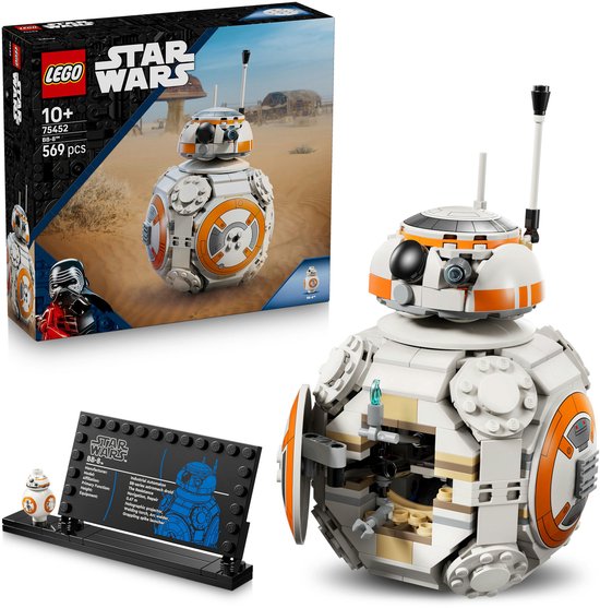 Boîte LEGO Star Wars BB-8 et le BB-8 à construire avec un côté qui s'ouvre.