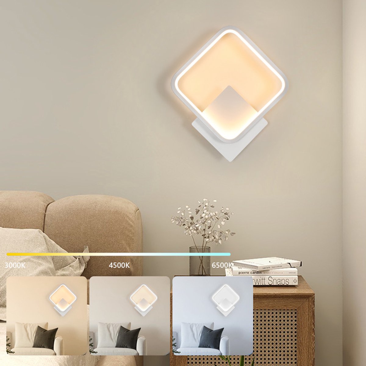 Vierkante LED-wandlamp met indirecte verlichting - Wit, 17W, 3 tinten