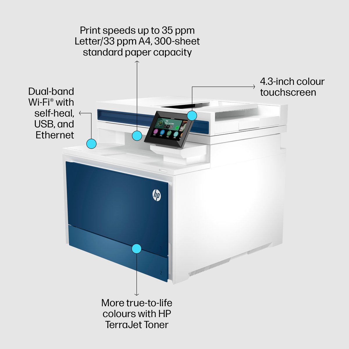 HP Color LaserJet Pro LaserJet Pro 4302dw Draadloos Multifunction Kleur Printer, Kopieerapparaat, scanner; dubbelzijdig thumbnail 4