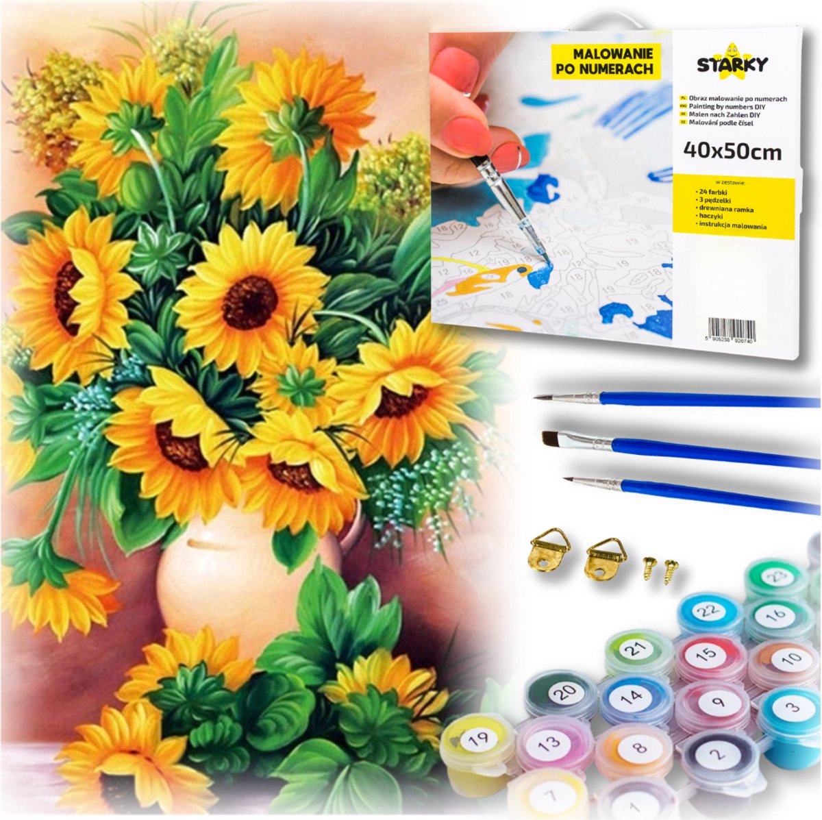 Starky Sloen Series - Schilderijset met Nummers - Zonnebloemen - 40x50cm - Inclusief Lijst