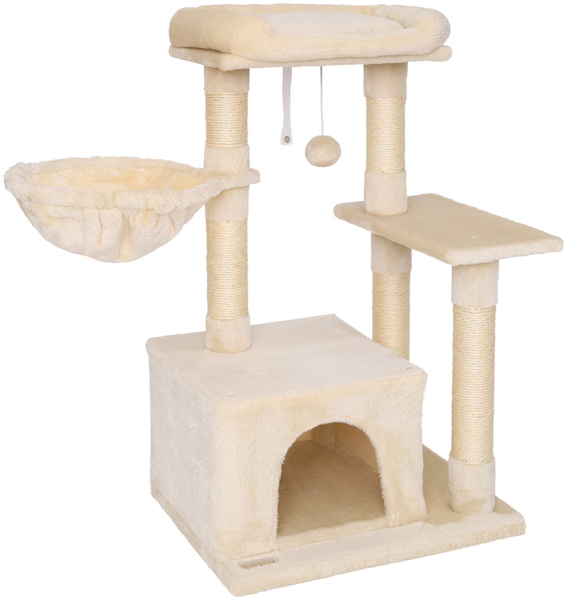 lionto kattenkrabpaal 85 cm, zacht pluche & met meerdere ligplekken, beige