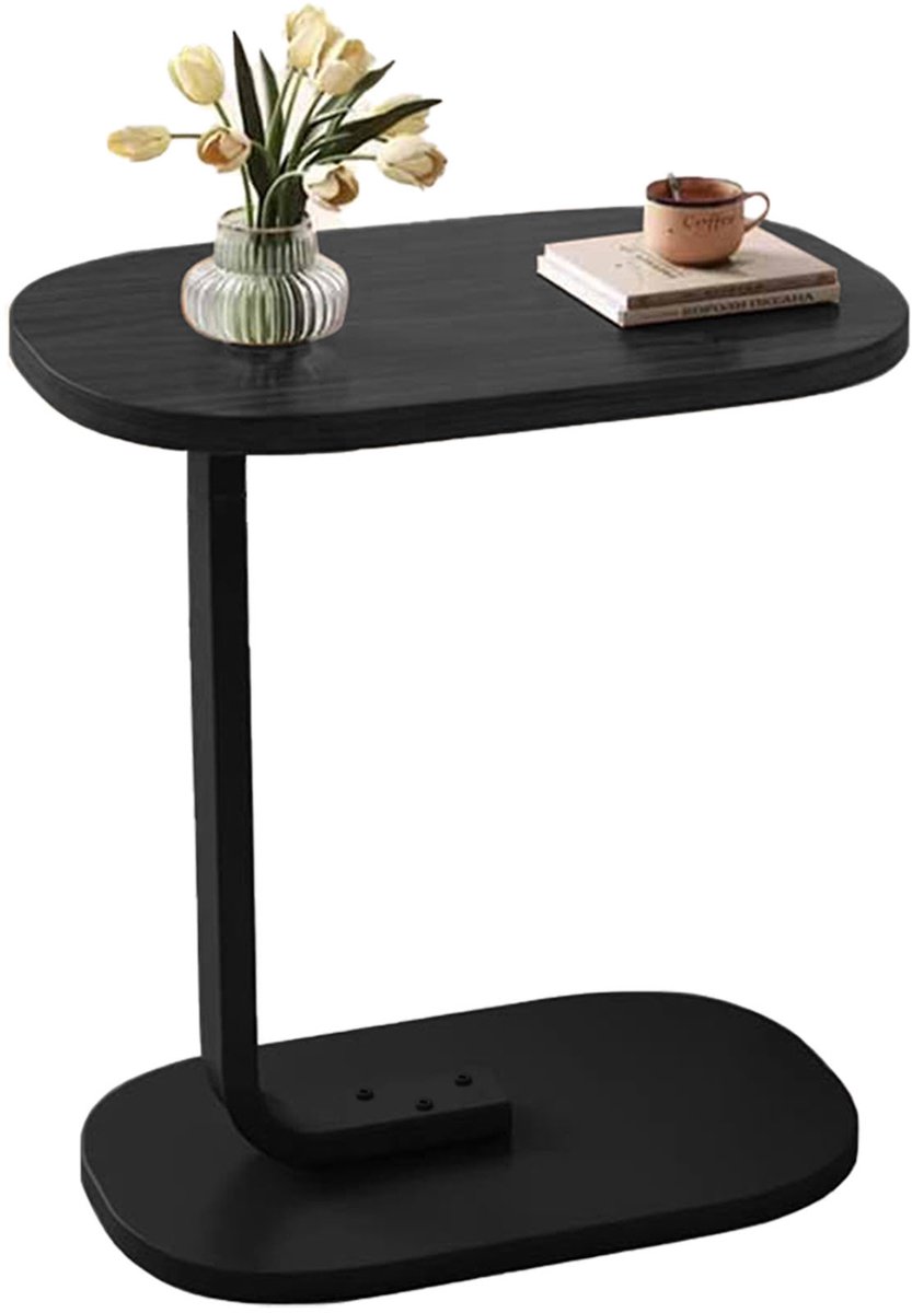 STILVORA Bijzettafels – Bijzettafel Met Metaalframe, C-Vormige Sidetable Voor Bank, Handig Voor Snacks En Koffie – Hout + Metaal – Zwart (Ovaal)