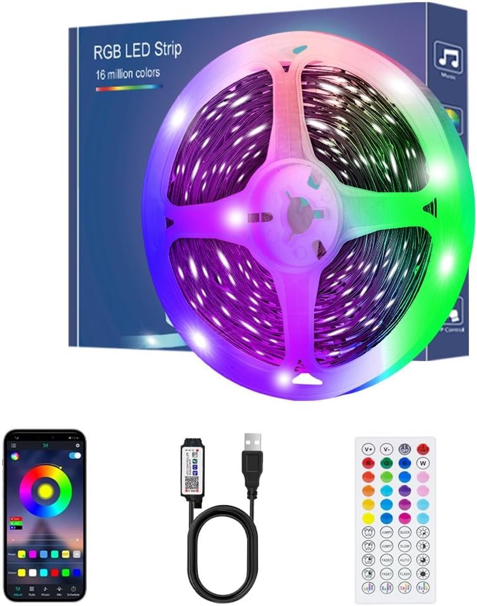 LED Strip - Lichtslang Decoratie - Sfeerverlichting Creëren - Muziek & App Bediening - 6 Meter - RGB Kleuren