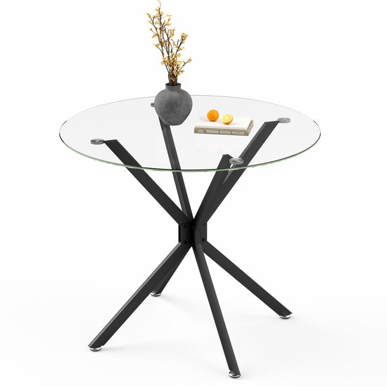 DORAFAIR Modern Houten Koffietafel Ronde Eettafel met Beuken Poten, Bijzettafel voor Woonkamer en Keuken, Zwart