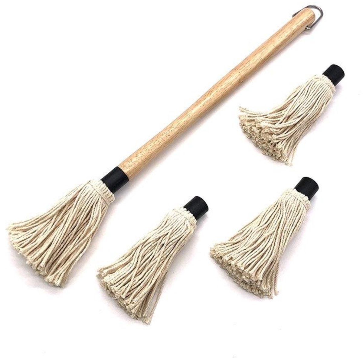 BBQ-borstel - Smeerborstel - Professionele saus- en marinadeborstel voor de barbecue - Met houten handvat en 3 vervangende borstelkoppen - Geschikt voor koken, bakken en grillen - Beige