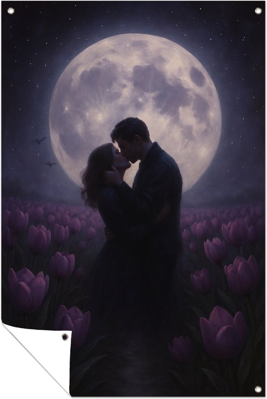 Koppel bij volle maan – buiten decoratie – Tuinposter – 30x45 cm