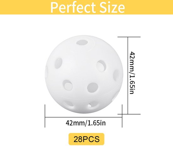 IMPERATORIS® Golf Oefenballen - Airflow Ballen - Geperforeerde Plastic Ballen - Voor Training in Tuin en Binnen - Lichtgewicht - Set van 28 - witte van IMPERATORIS — afbeelding 2