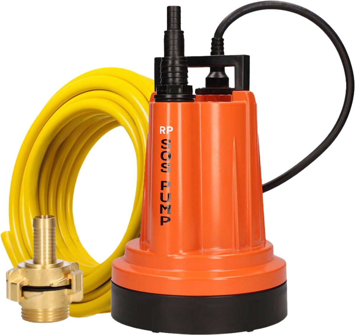 SOS PUMP ® SET Vlakzuigende Dompelpomp – Vlakzuigend tot 2 mm – Inclusief 25 m Tuinslang 1/2” (13 mm), Snelkoppelingen & Terugslagklep – Dweilpomp – Vlakzuiger – Kelder – Wateroverlast