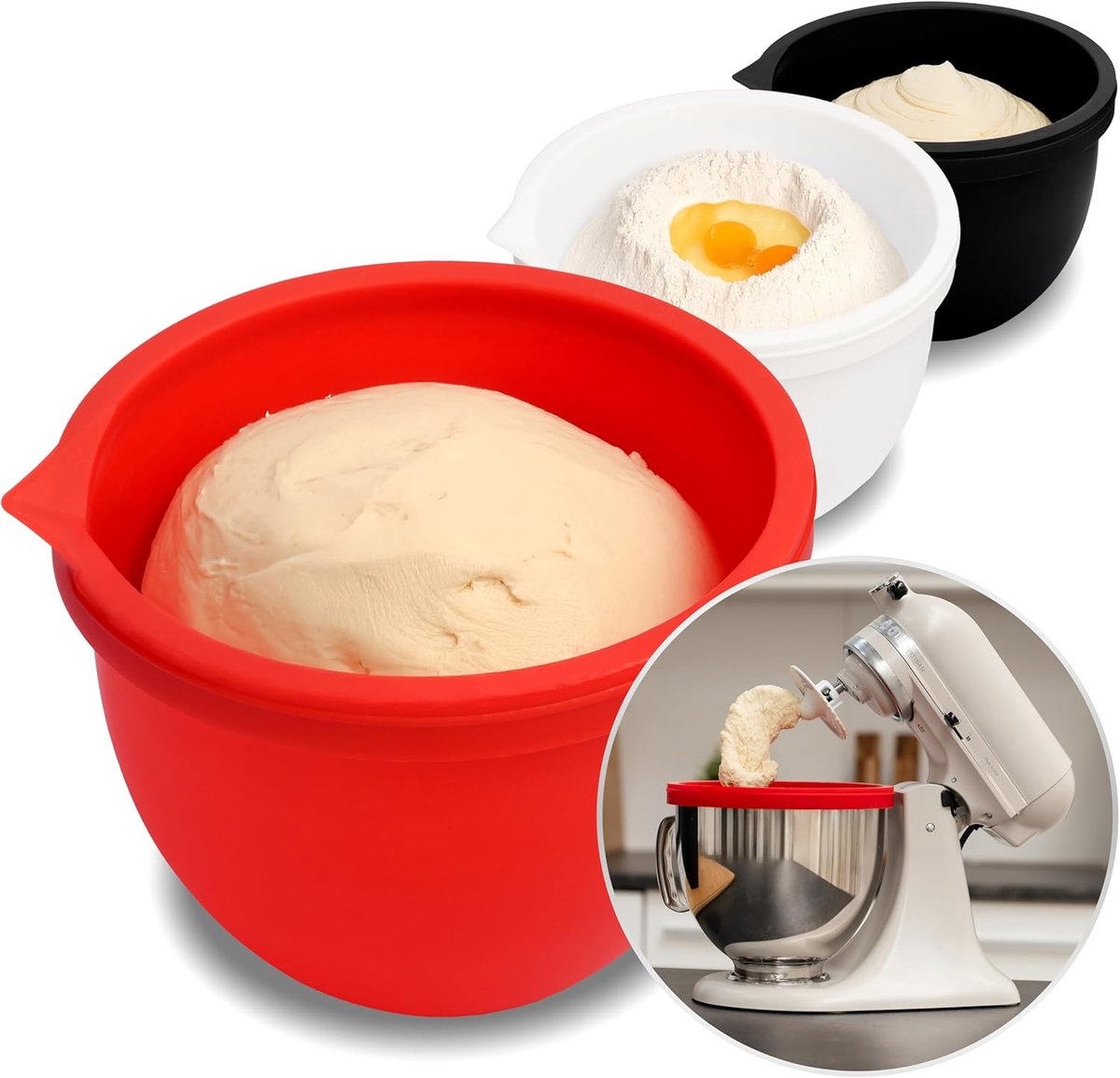 Mengkommen met siliconen inlegkommen Vervangingsaccessoires voor mixers Geschikt voor 5 qt KitchenAid-mixers 3 inlegkommen met deksels