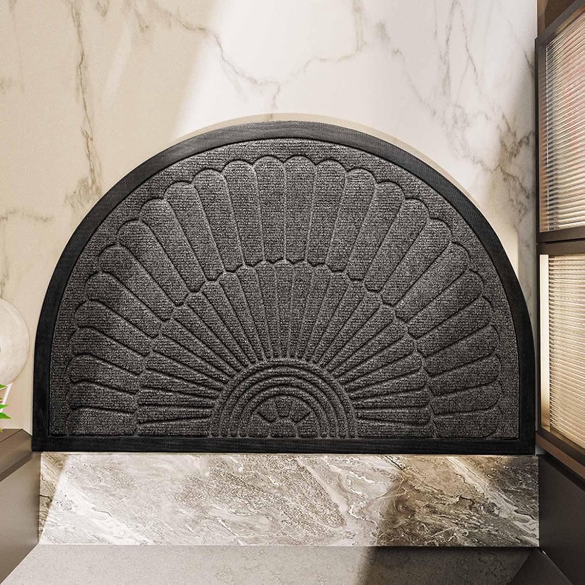 KZQ Halfronde Deurmat 50x80 Cm Natuurrubber Zwaar Belastbaar Anti-Slip Binnen En Buiten Voor Hal Terras En Ingang Lage Profiel Lichtgrijs