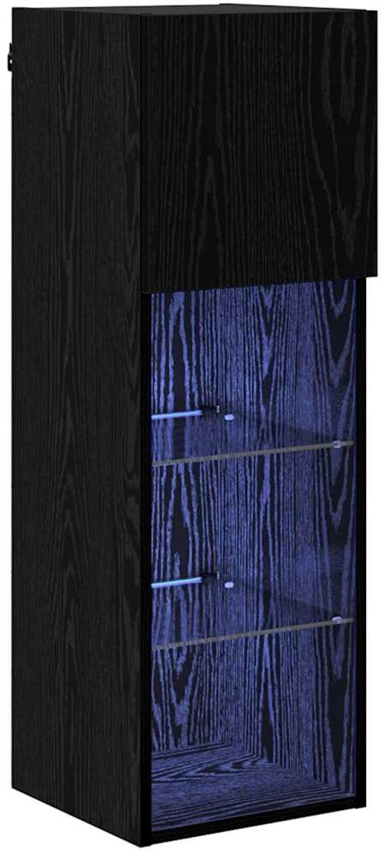 vidaXL - Wand - gemonteerd - TV - Kast - met - LED - Zwart - Eiken - 30,5 - x - 30 - x - 90 - cm