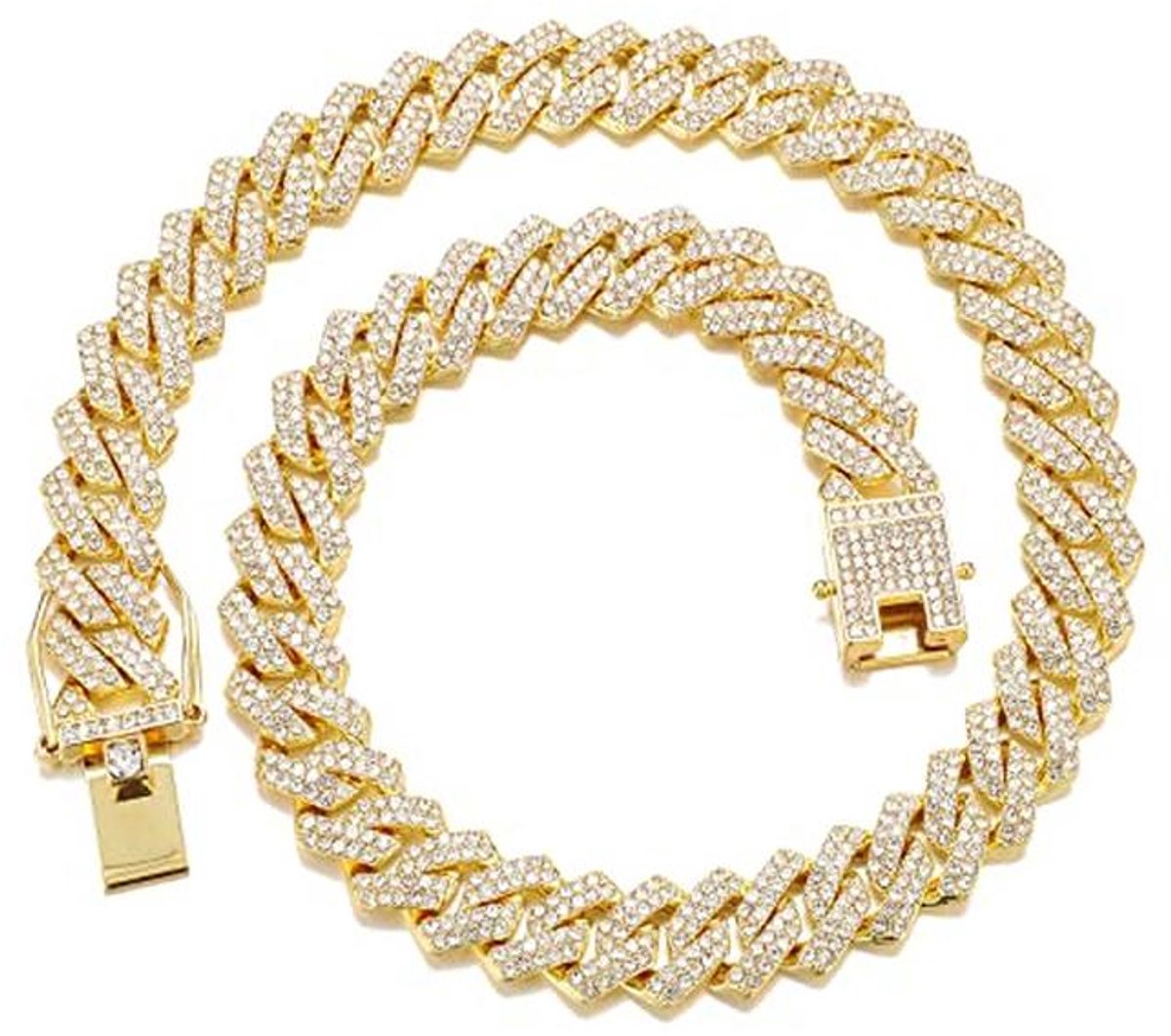 Cuban Link Ketting Iced Out voor Mannen en Vrouwen - Hip Hop Sieraden in Zilver, Goud en Roze Goud