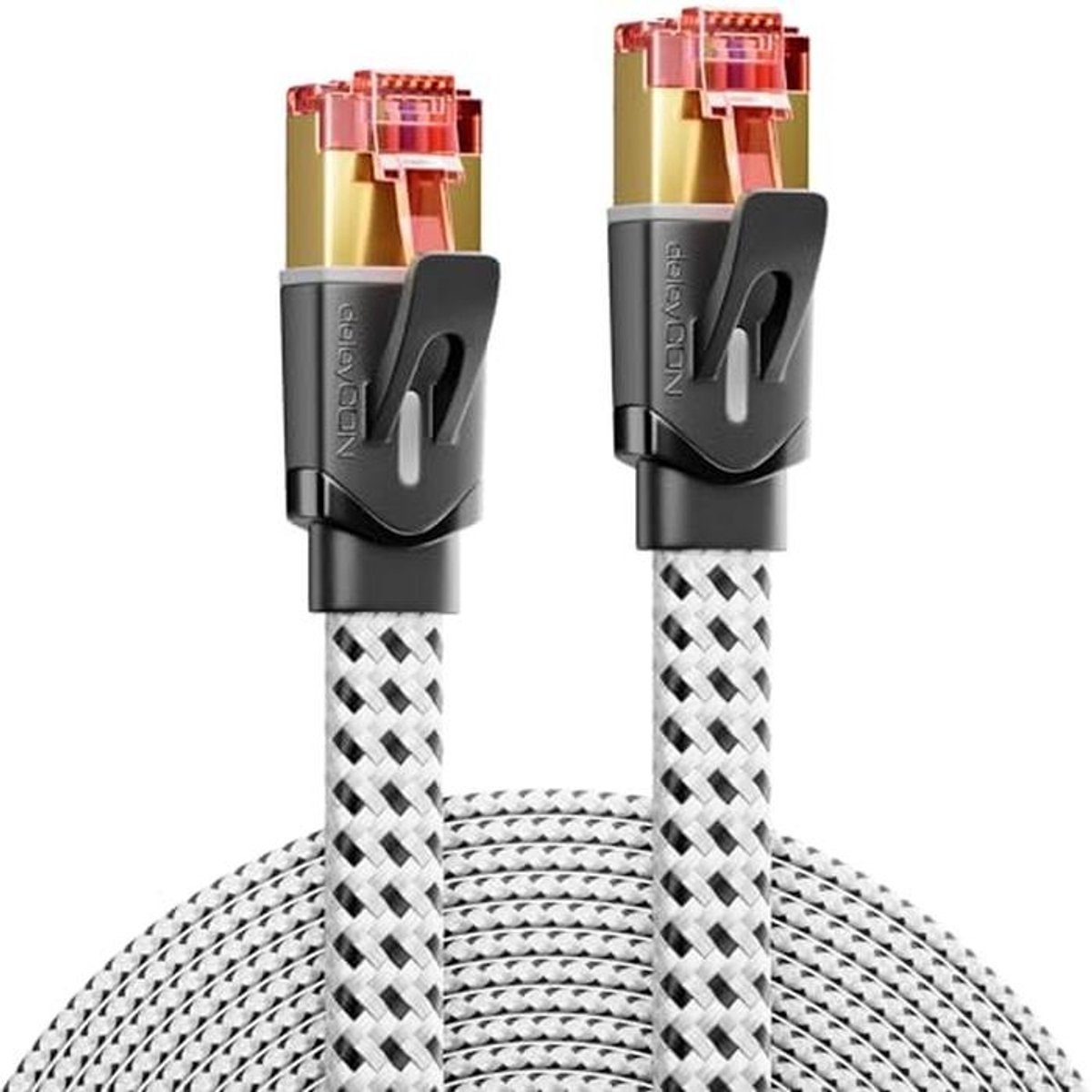 5m Cat7 Netwerkkabel - 10 Gbps, Plat Nylon Ethernet LAN-Kabel voor DSL, Router, Internet en Wifi - Wit