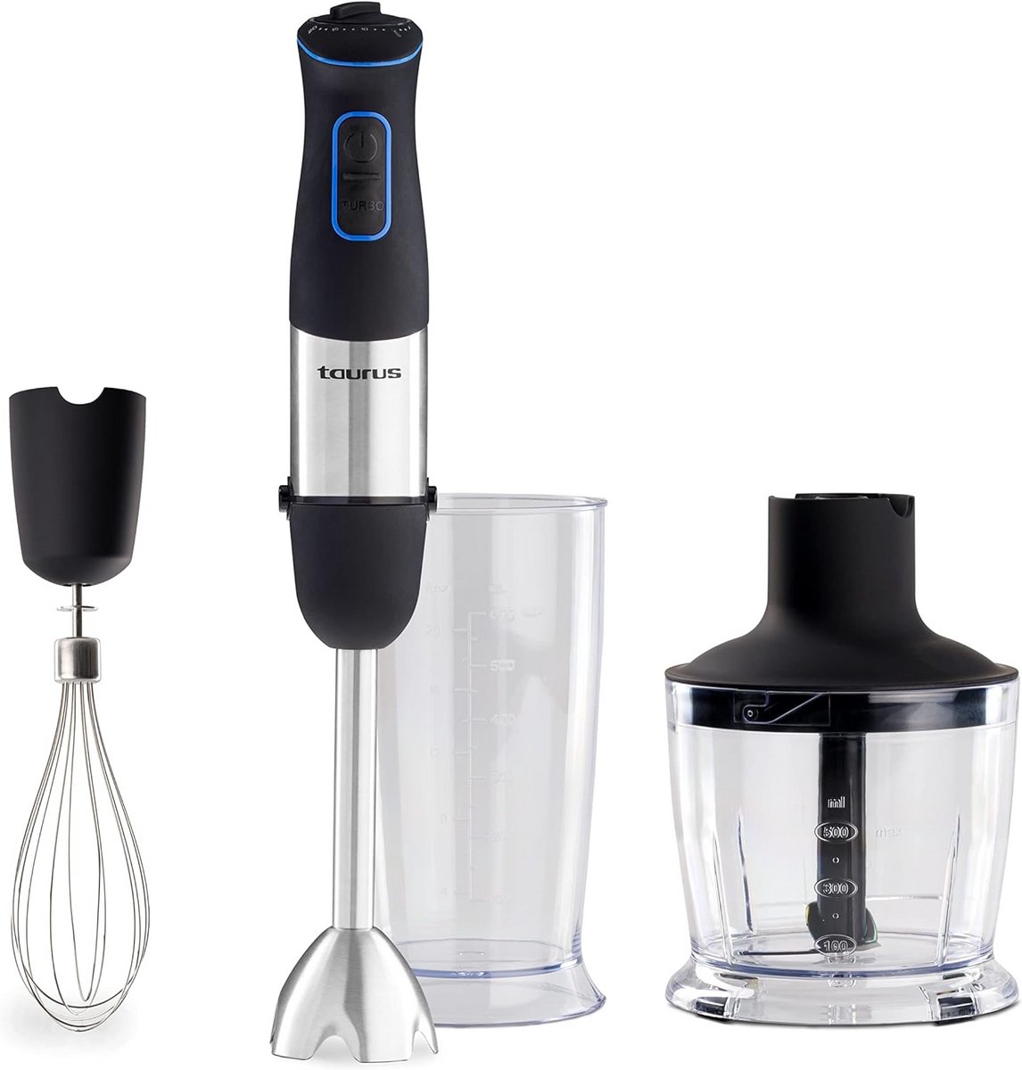 Handmixer 1000W roestvrij staal zwart met accessoires