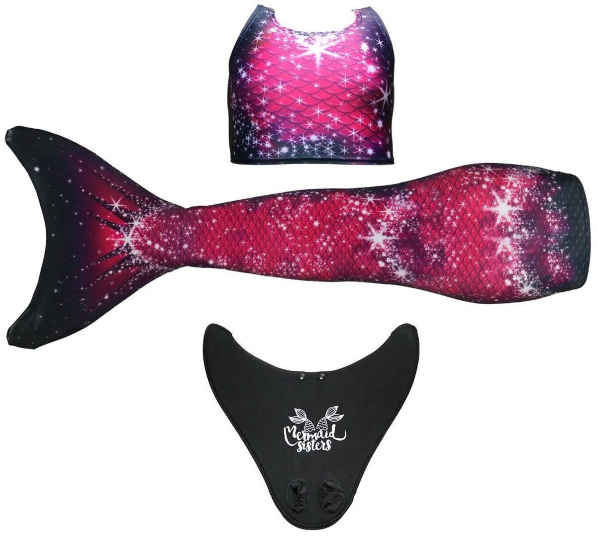 Mermaid Sisters Zeemeermin Staart Set voor Meisjes - Roze/Zwart - Maat 34-36 - Monovin & Bikini Zeemeermin Zwemkleding