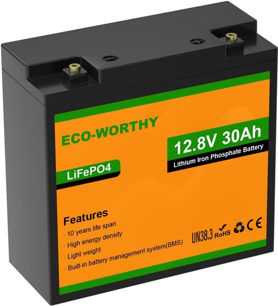 LiFePO4 Accu 12V 30Ah met BMS Bescherming en 15000 Cycles voor Camping, Motorhome en Boot