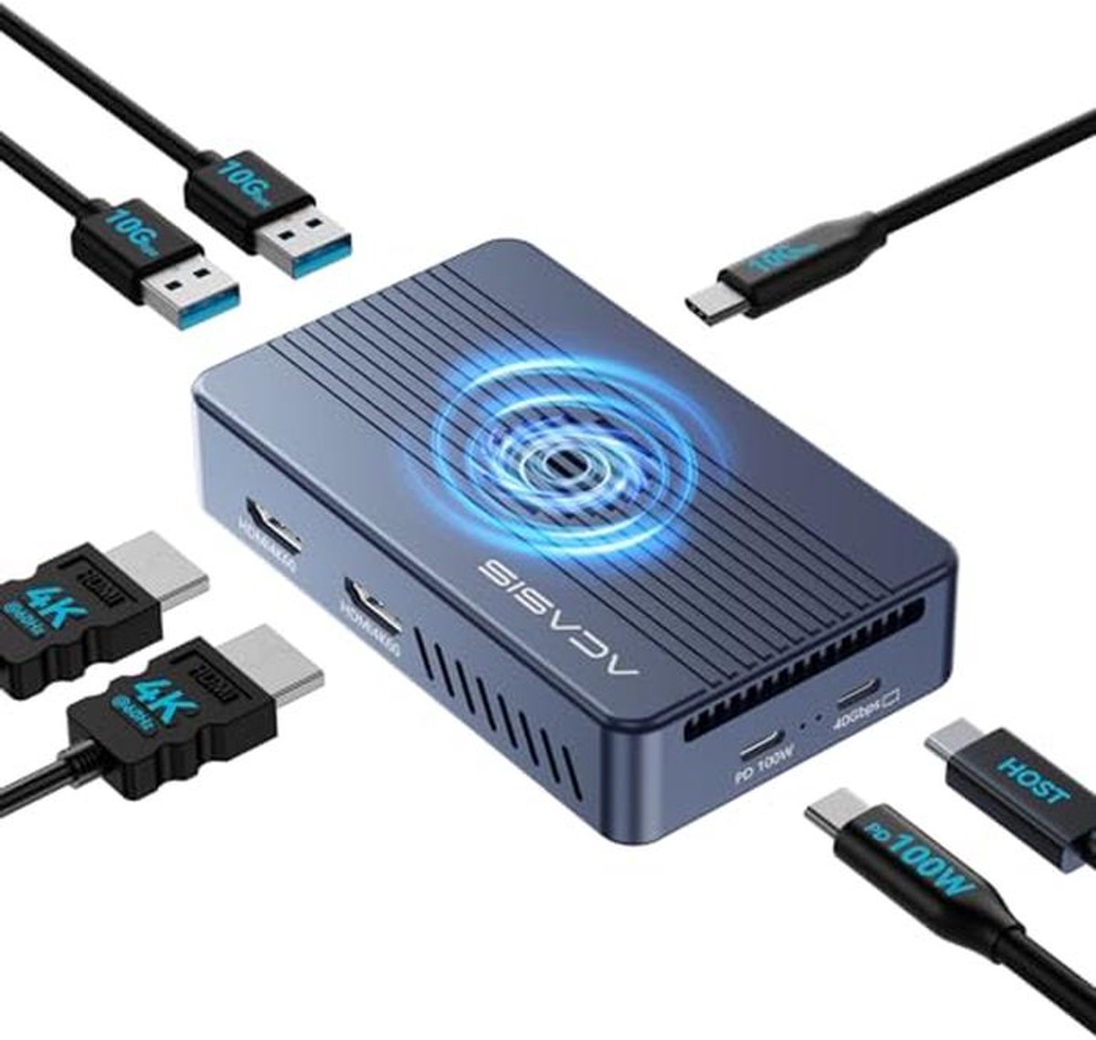 40Gbps M.2 NVMe SSD Behuizing met Koelventilator voor Mac mini - Dual Monitor Dock, USB-C Hub, 100W PD, 4K@60Hz Weergave