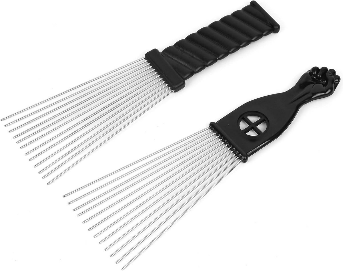 Afro Kam Styling Tool Set - 2 Stuks Metalen Haar Picks voor Krullend Haar