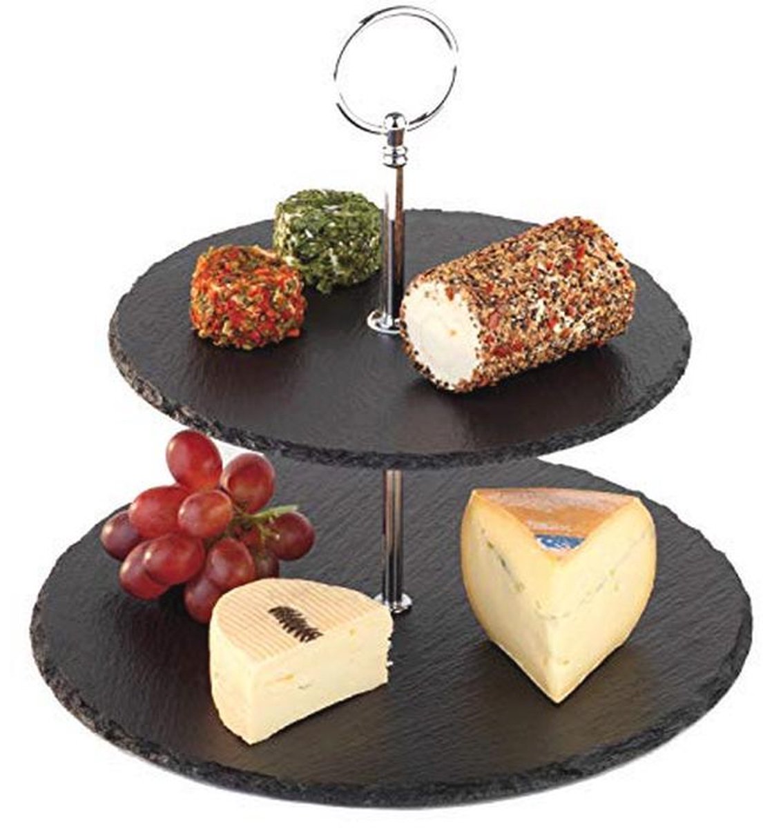 Etagere met 2 niveaus van ardesia en metaal - Ø 25 cm en Ø 20 cm, H: 24 cm