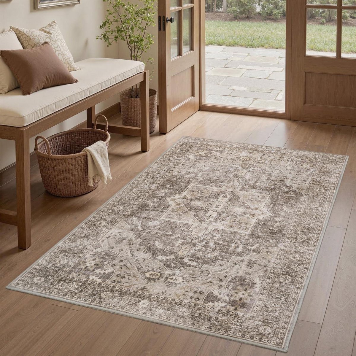 Provento - Vintage grote vloerkleden voor woonkamer en slaapkamer in PH bruin, machinewasbaar - 81 * 151cm