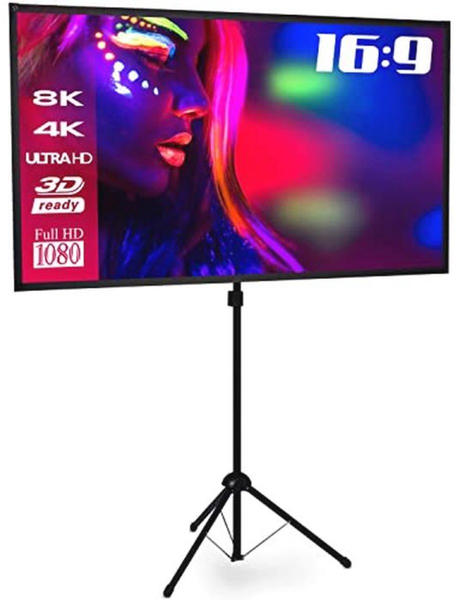Ultralichtgewicht Driepootscherm 133 x 75 cm (60") | 16:9 Home Cinema Projector | Snelle Setup | Voorgemonteerd Statief