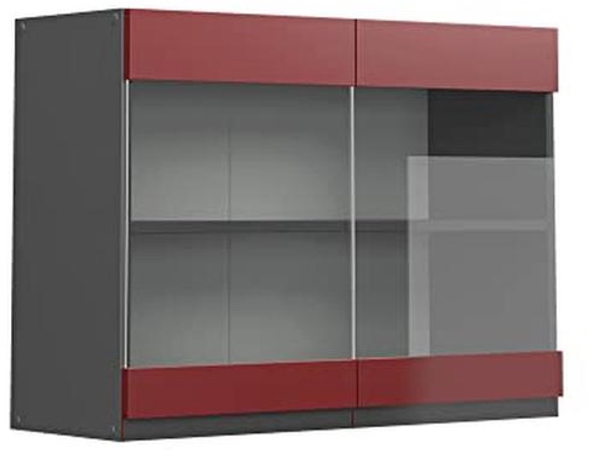 Moderne glazen hangkast 80 cm J-Shape Rood/Antraciet voor keuken