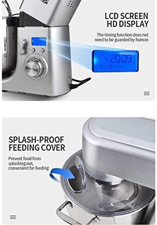 10 Litres 6 Speed Impulse Control LED Display K Scoop Dough Hook Hand Mixer + Baking Tray - MK-6043 — afbeelding 4