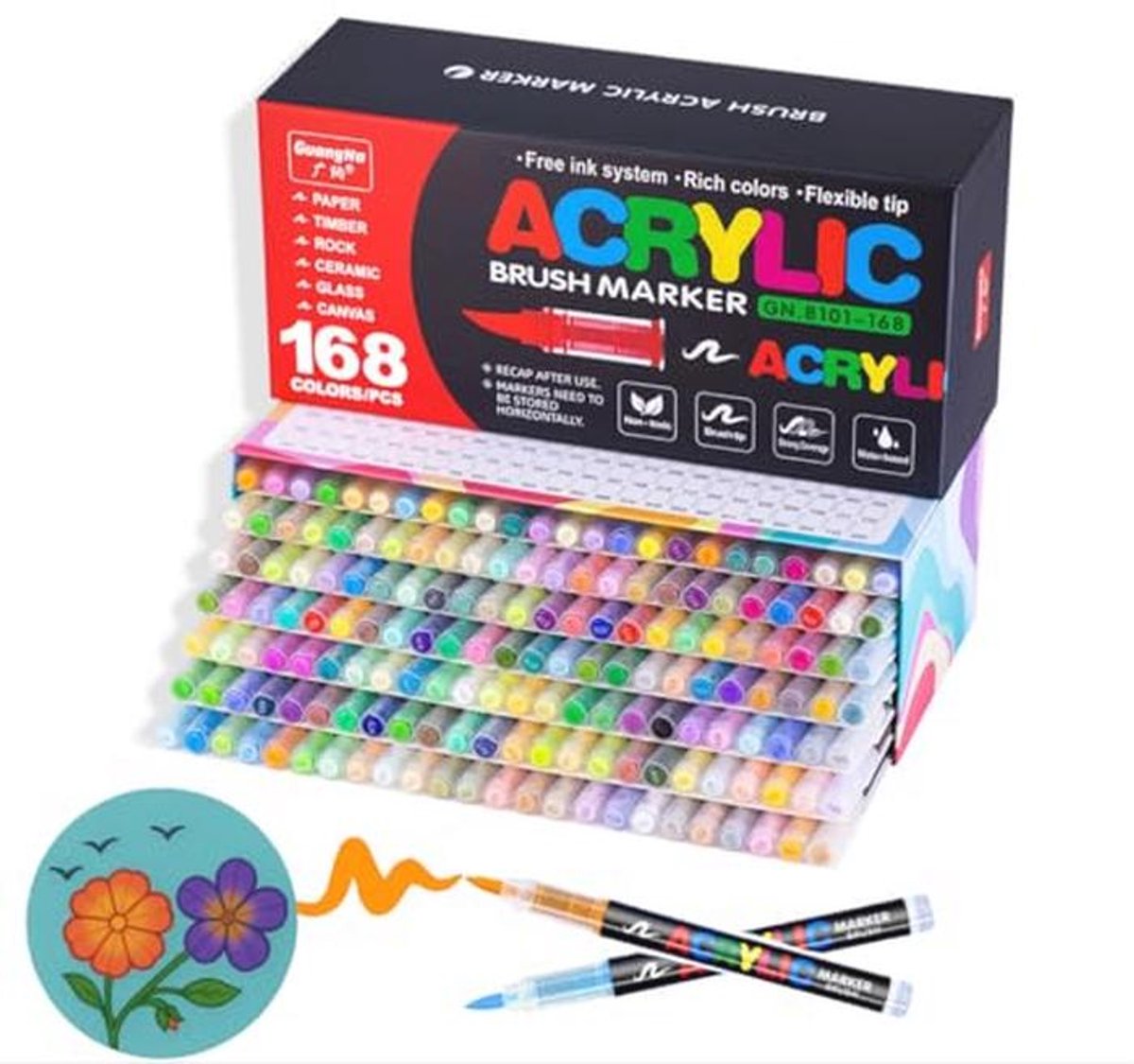 Acrylstiften 168 Kleuren - Flexibele Fijne Punt voor Creatieve Projecten