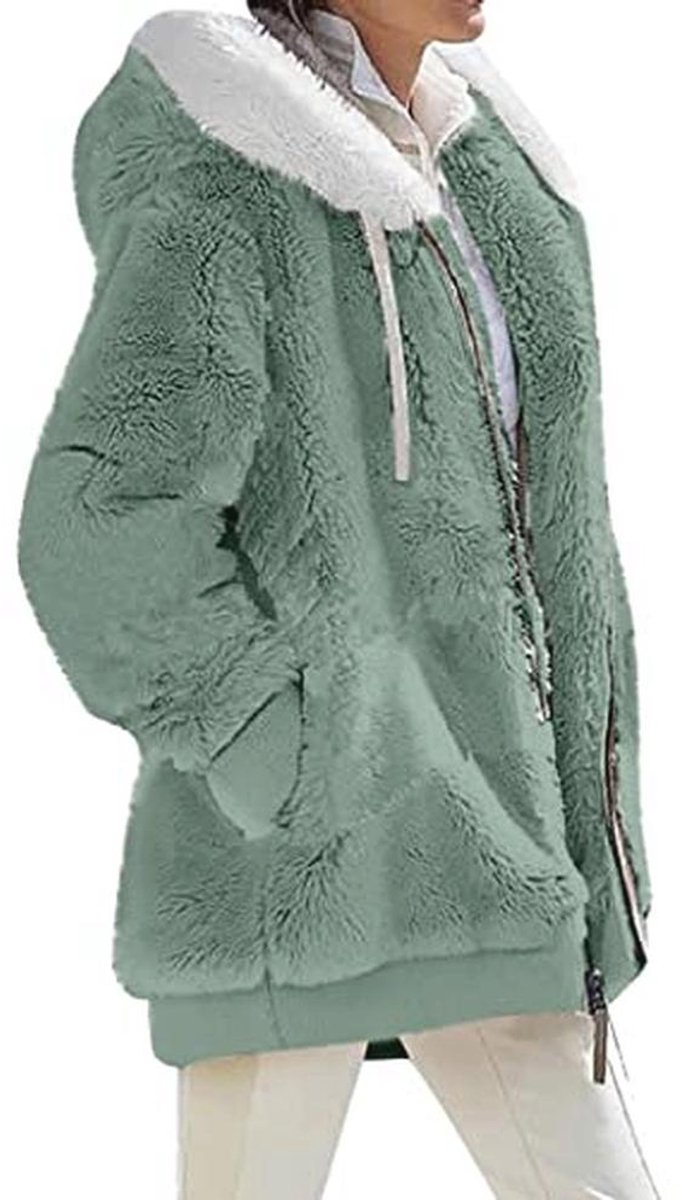 Dames Teddy Hoodie Casual Met Rits en Zakken - Warm Fluffy Fleece Pullover