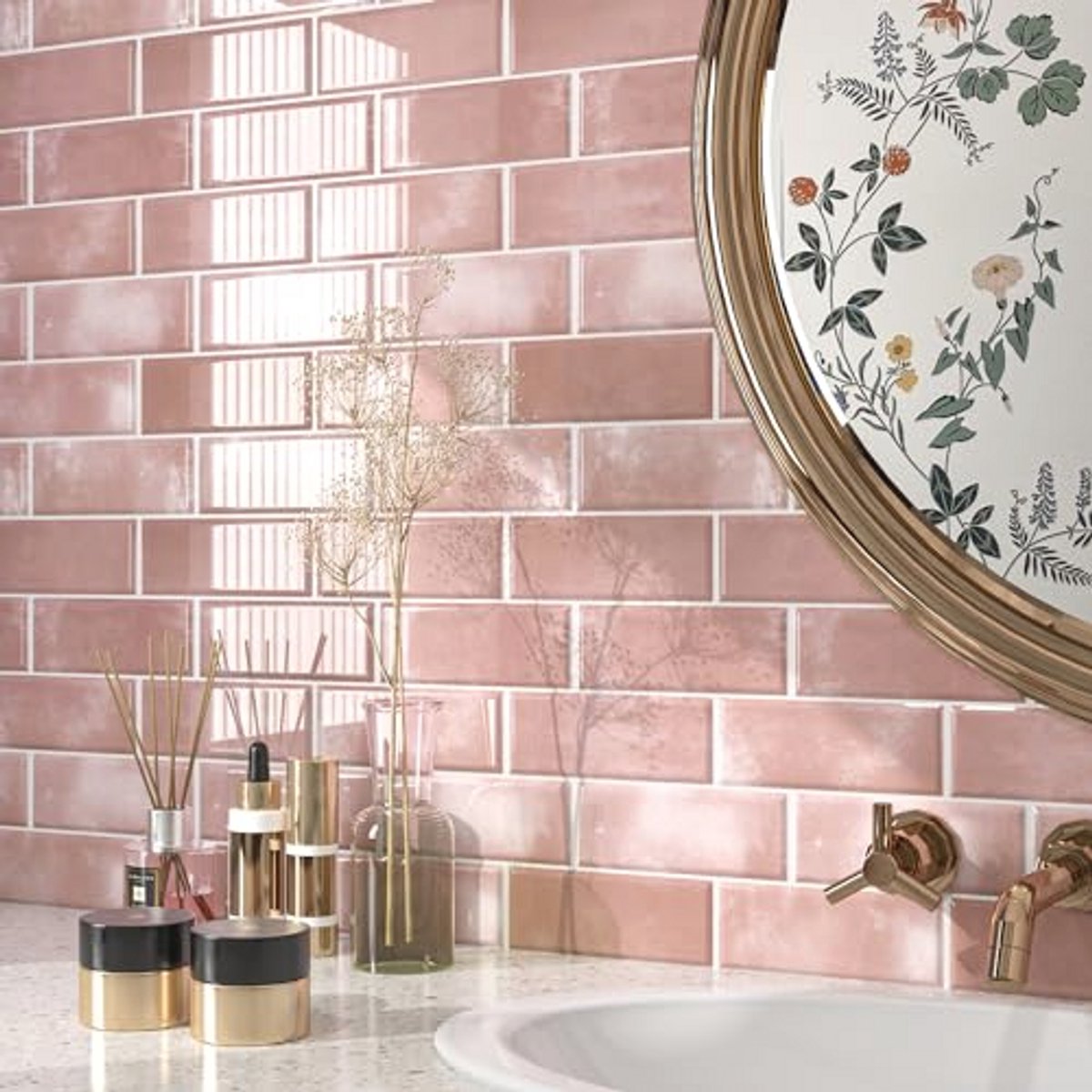 Zelfklevende Tegelstickers voor Keuken en Badkamer - Roze 3D Wandtegels - 30 x 30 cm - Pac