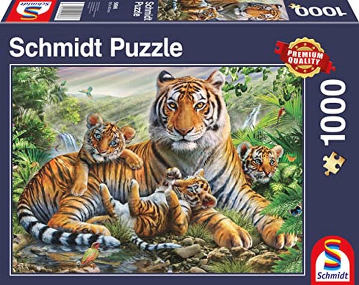 Tijger en puppy's puzzel met 1000 stukjes voor volwassenen