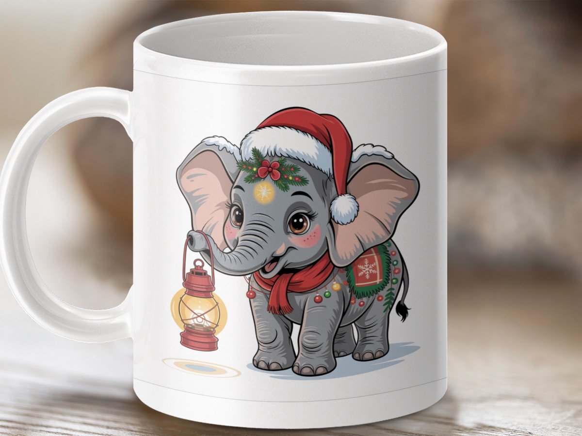 Mok Kerst Olifant met Lantaarn, Schattige Feestelijke Mug, Winter Decoratie, Cadeau Idee