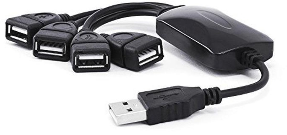 Flexibele USB 2.0 Hub 4 Poorten - Plug & Play Verdeler voor Notebook, Laptop, PC, en Mac - Zwart