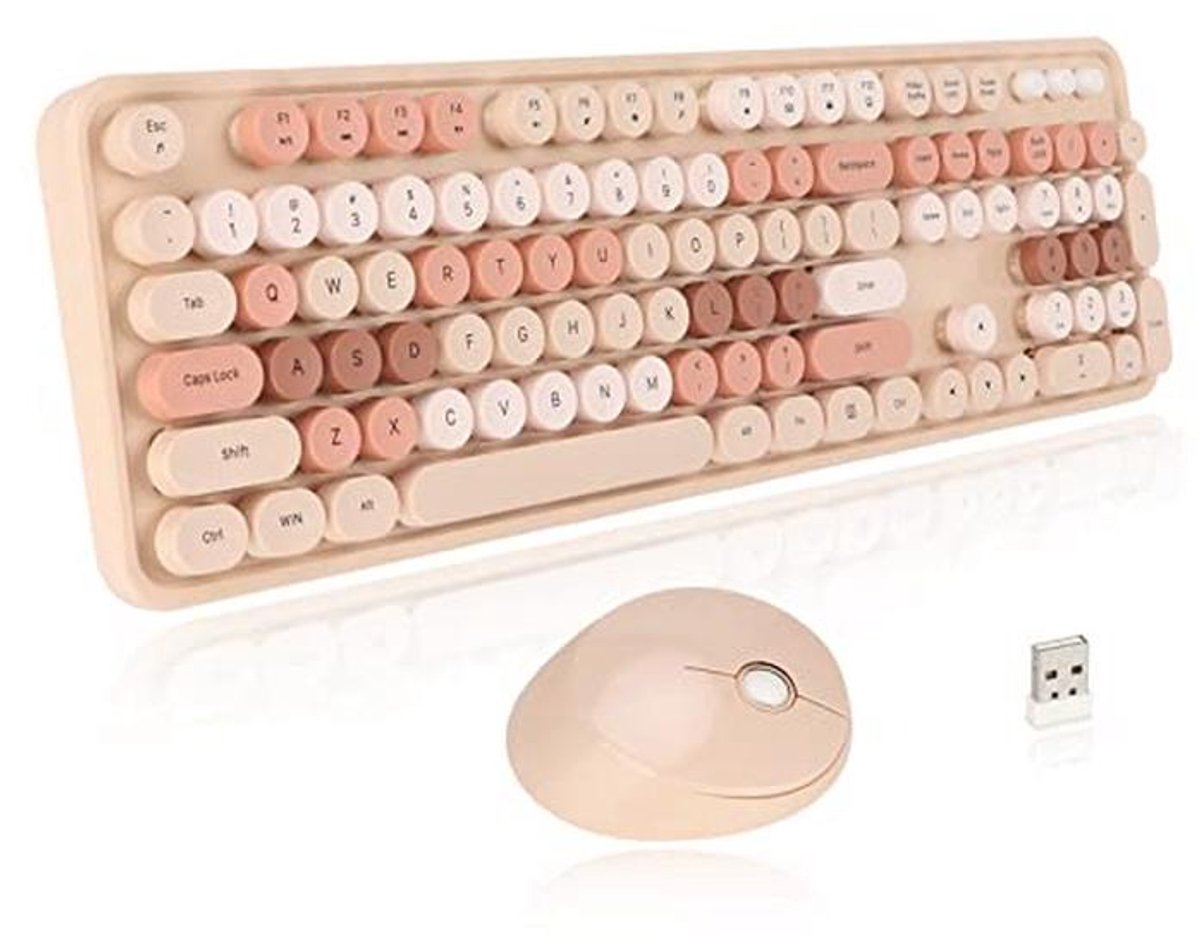 Draadloos Typemachine Toetsenbord en Muis met Kleurrijke Ronde Toetsen