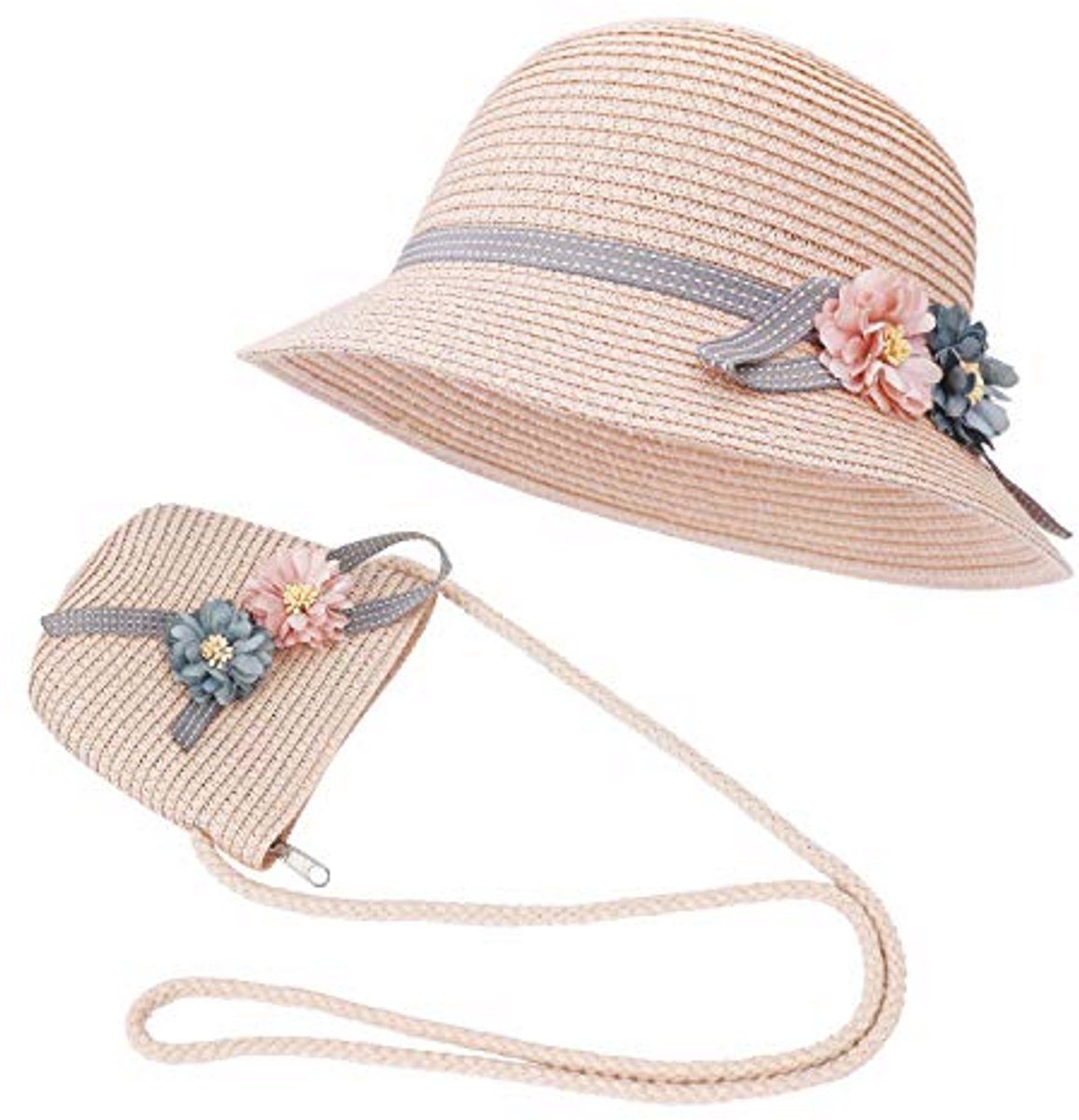 Zomer Strohoed en Tas Set voor Meisjes - Roze - Ideaal voor Outdoor Activiteiten