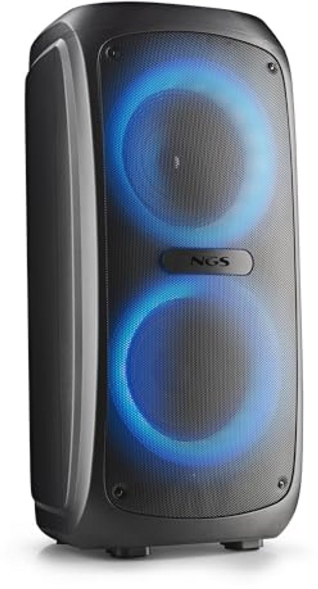 NGS Wild Temper - Draagbare bluetooth-luidspreker, Bluetooth 5.3, 200 W, TWS, RGB-ledverlichting, USB-/AUX-ingang, dual-microfooningang, 7,4 V/4400 mAh, 5 uur looptijd, compact en robuust