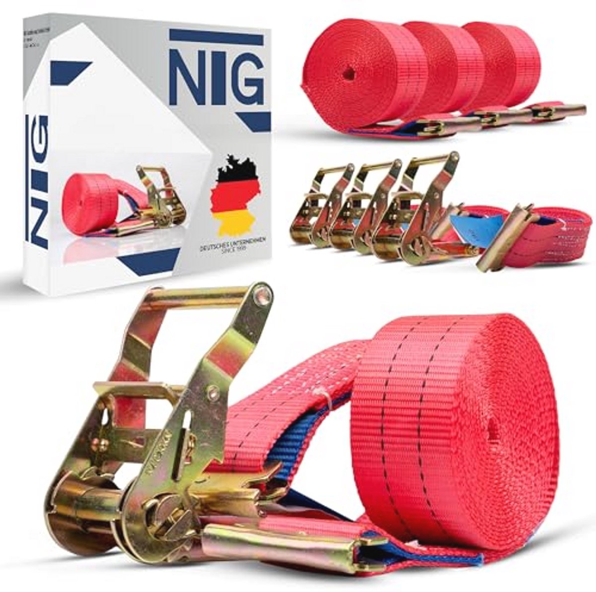 Spanbanden voor combi-ankerrail, 2000 kg, 5 meter lang, 50 mm breed, 4 stuks