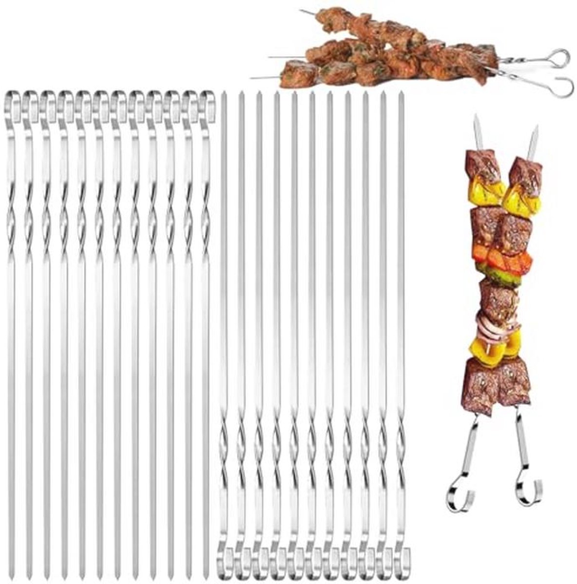 Platte roestvrijstalen grillspiesen - 24 stuks, 30 cm lang, duurzaam en herbruikbaar