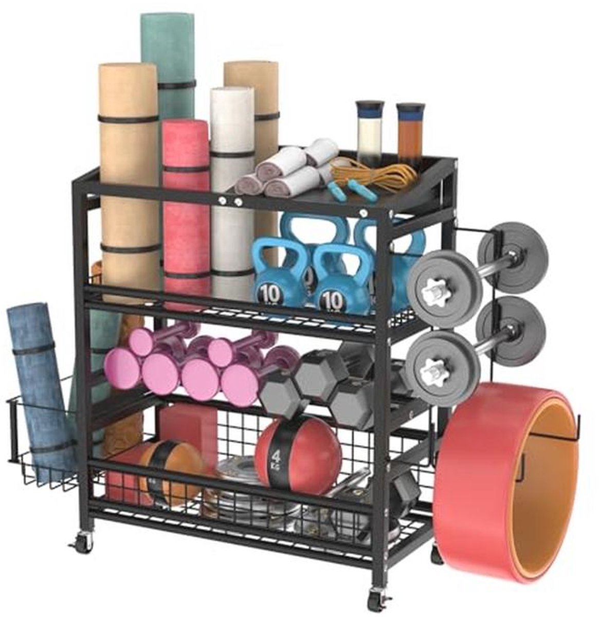 Verstelbare halterstandaard en yoga mat organizer voor thuisfitness