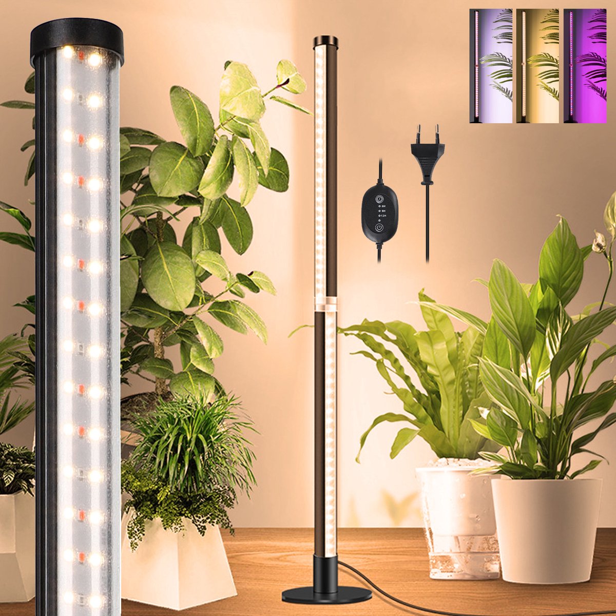 MUPOO Kweeklamp LED - met 3 kleurveranderbare - Full Spectrum - Rood - Blauw - met 6/9/12H-timer - voor Kamerplanten - Groei en Bloei - 81,6 cm