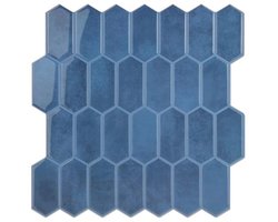 WalDecoo Lange zeshoekige tegels voor keuken, dikkere pel-en-plak wandtegels, 10 vellen 3D zelfklevende wandtegels, blauw 30 x 30 cm tegelstickers voor keuken en badkamer.