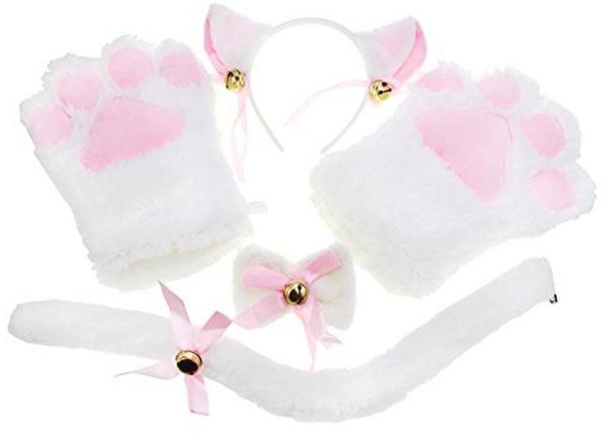 Cosplay Set voor Katten met Oren, Staart en Handschoenen - Leuke Kostuum Set voor Kinderen en Volwassenen