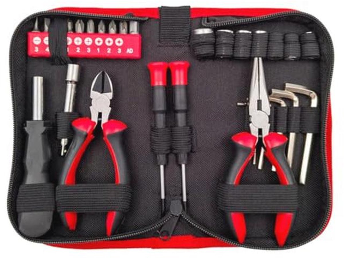 Gereedschapsset voor motorfiets met zadelonderlegger en accessoires