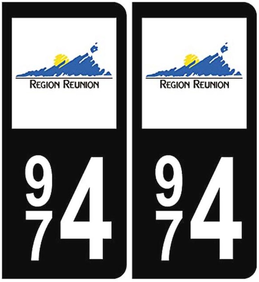 Sticker voor Kentekenplaten 974 La Réunion - Zelfklevende Set van 2