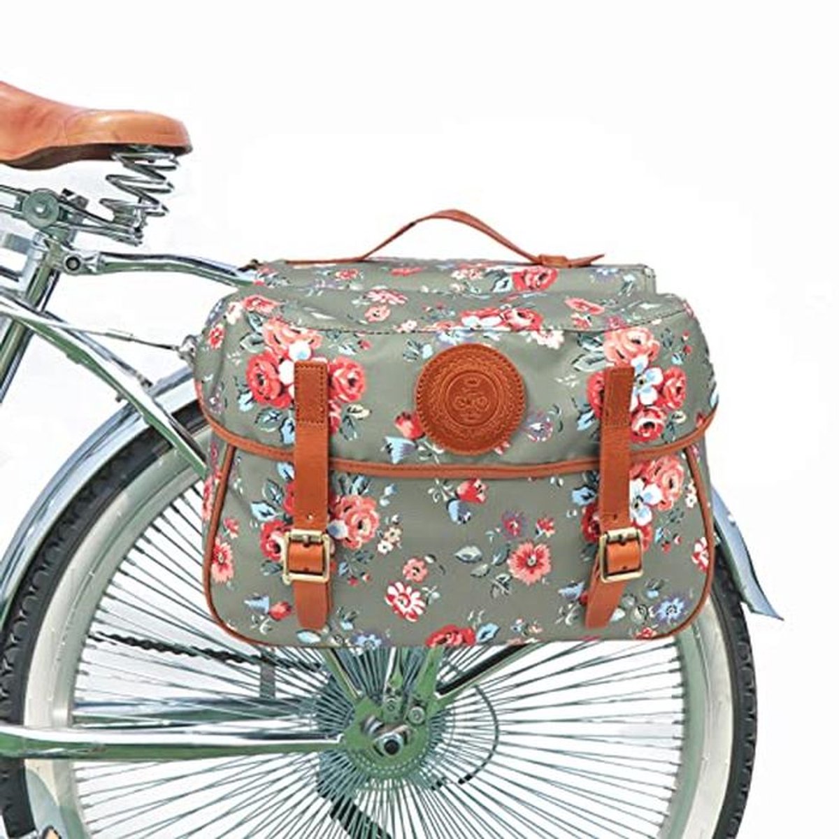 Waterdichte Canvas Fiets Achter Fietstas met Dubbele Opslag - Bloemenpatroon