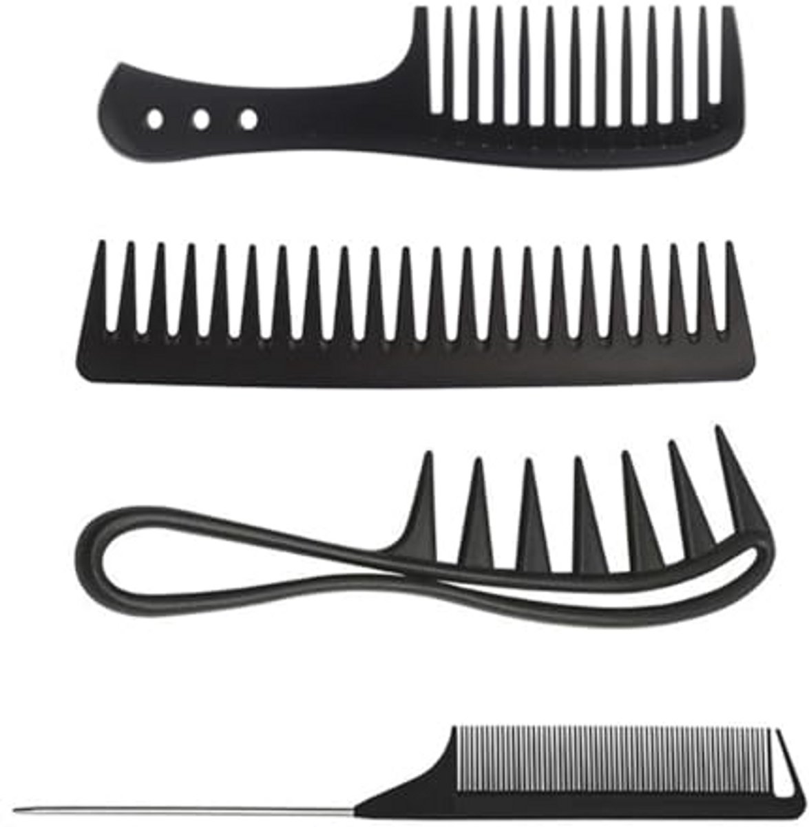 Set van 4 antistatische haarkammen voor alle haartypes - ideaal voor krullend haar