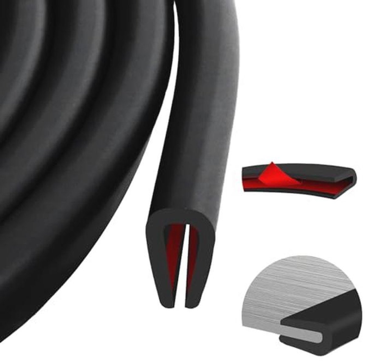 Zelfklevende U-vormige Rubber Afdichtstrip voor Auto's - Zwart, 6m, 1,6mm