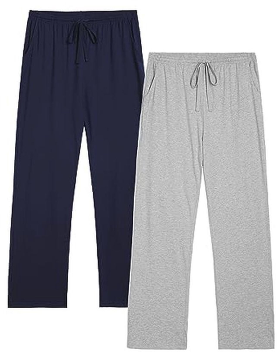 Lange Katoenen Pyjamabroek voor Heren - 2-Pack Loungewear met Elastische Tailleband