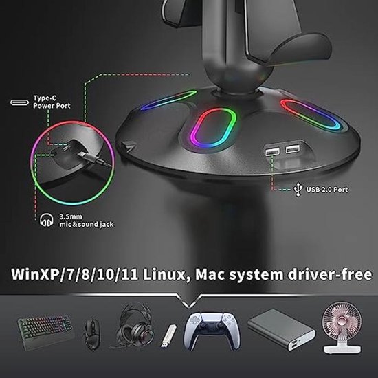 RGB Gaming Hoofdtelefoon en Controller Stand met 9 Lichtmodi en USB Oplaadpoorten — afbeelding 4