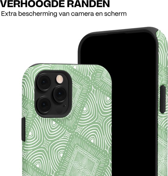 Casetastic Hoesje Geschikt voor Apple iPhone 12/12 Pro Magsafe - Stijlvolle Beschermende Duo-layer Case - Groene Mandala